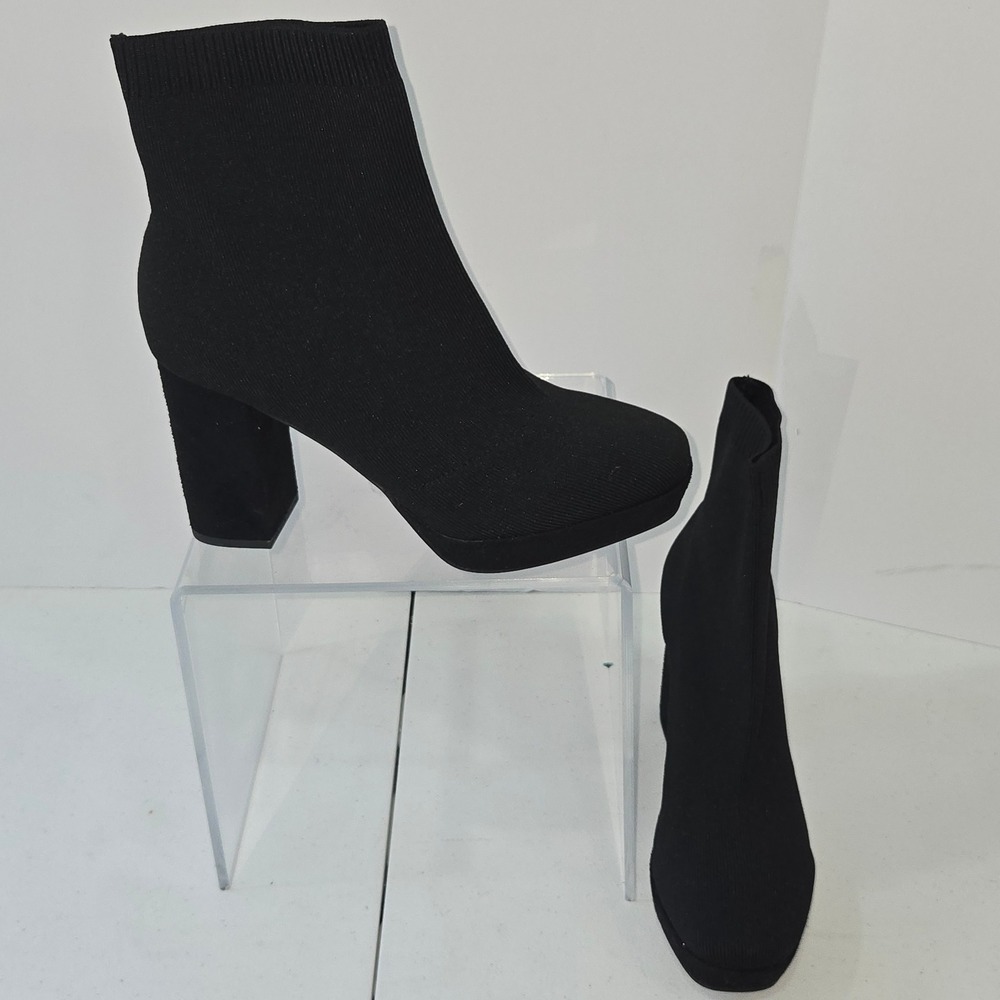 MIA Candra Black Knit Sock Boots Platform Block Heel Ankle Bootie GS753172 9M